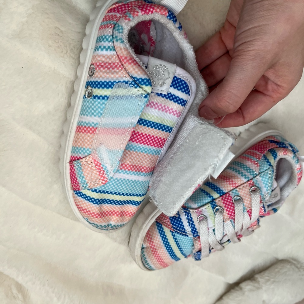 Roxy Sheilahh Toddler Girl 9 Pink Blue Stripe Spring Casual Cali Surfer Sneakers - Picture 8 of 9